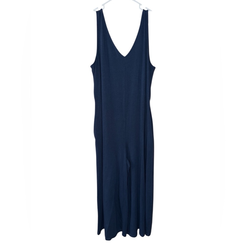 AnyBody Cozy Knit Wide-Leg Jumpsuit w/ Back Tie Detail blue women’s size Large